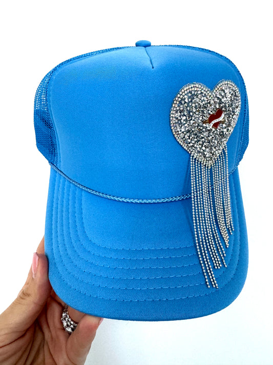 Blue Sparkle Fringe Heart Trucker